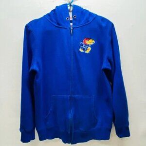 Vintage‎ Kansas Jayhawks Hoodie Large Blue E5 College Classics KU Logo Y2K READ